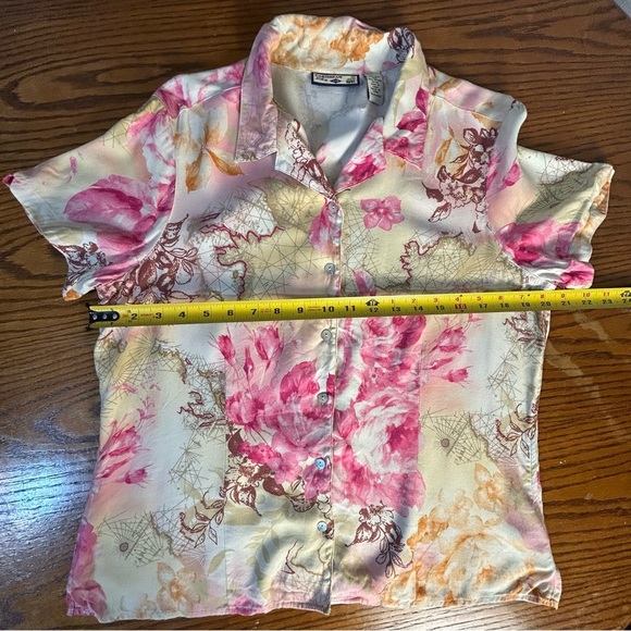 Caribbean Joe Silk Blend Floral Button Tropical Top Soft Womens L SLIM FIT - Picture 10 of 11